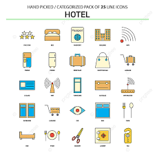 Hotel Flat Line Icon Set