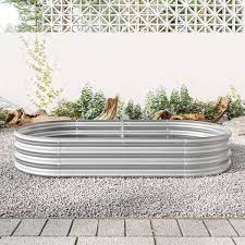 Silver Metal Oval Outdoor Large Raised Garden Planter Bed