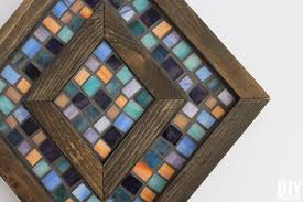 Diamond Shaped Wood And Mosaic Wall Art