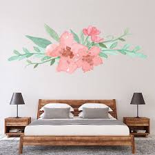 Pink Flowers Green Leaves Wall Decal