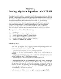 Module 2 Solving Algebraic Equations In