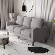 75 In Light Grey Fabric 3 Seater Loveseat Modern Living Room Furniture Sofa Removable Seat Cushion