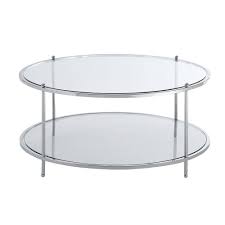 Convenience Concepts Royal Crest Round Glass Coffee Table In Chrome Metal Frame 134036