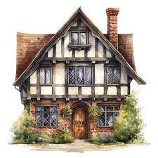 Watercolor Tudor House England Exposed