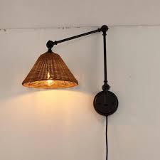 Rattan Lamp Shade Swing Arm Wall Lamp