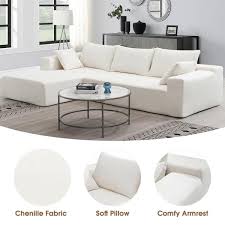 Modern Minimalist 109 In W Square Arm 2 Piece Polyester Modular Sectional Sofa In White With 2 Pillows