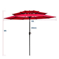 9 Ft Steel Pole Market Patio Umbrella In Red With Crank And Tilt
