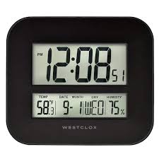 Westclox 55014 Black Large Digital Wall Clock With Date Temperature Display