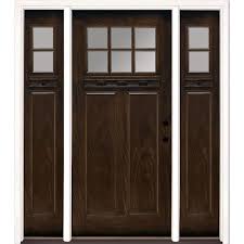 Feather River Doors 67 5 In X81 625 In 6 Lt Clear Craftsman Stained Chestnut Mahogany Left Hand Fiberglass Prehung Front Door W Sidelites Mahogany