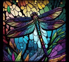 A Stained Glass Window With A Dragonfly