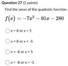 Zeros Of The Quadratic Function