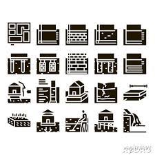 House Foundation Base Glyph Set Vector