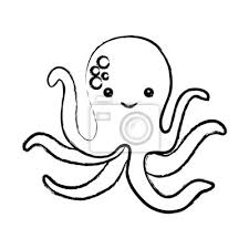 Sketch Of Cute Octopus Icon Over White