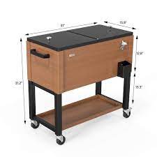 Vingli 80 Qt Rolling Ice Chest On Wheels Patio Cooler Cart With Waterproof Cooler Coverr For Outdoor Patio Deck Party Brown