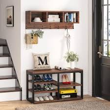 Brown Hall Tree Shoe Storage Cabinet