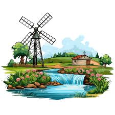 Water Pumping Windmill And Plants