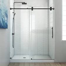Wellfor 60 In W X 76 In H Sliding Frameless Shower Door With 3 8 In Clear Glass In Matte Black Bypass Shower Enclosure