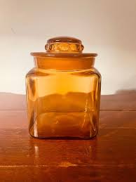 Vintage Amber Glass Square Apothecary