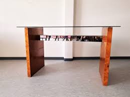 Burl Glass Console Table 1970s For