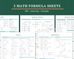 5 Math Formula Sheets Pdf Instant