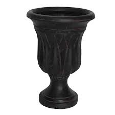 Mpg 15 In X 21 In Cast Stone Sharp Leaf Urn In Charcoal
