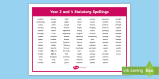 Statutory Spellings Years 3 And 4