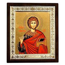 Saint Pantaleon Silk Screen Icon Wood