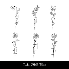Birth Flower Name Tattoo Custom Design