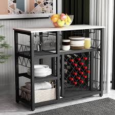 Magic Home 39 3 In L White Freestanding Kitchen Metal Wine Bar Cabinet Console Table Buffet Table With Glass Holder