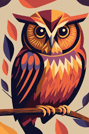 Owl Cartoon Flat Color Vector Poster