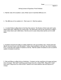 Algebra 1 Solving Systems Of Equations