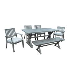 Noble House Lombok 6 Piece Aluminum Patio Dining Set And Gray And Silver