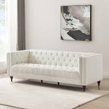 Evelyn Mid Century Luxury Chesterfield Sofa Beige Boucle