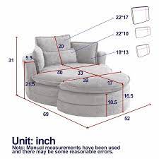 52 In 2 Piece Swivel Accent Barrel Modern Grey Chenille Sofa Lounge Living Room Set With Storage Ottoman With Pillows