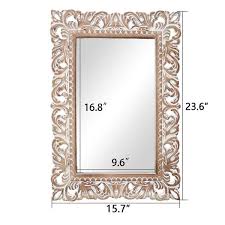 Parisloft 15 75 In W X 23 625 In H Rectangle Framed Brown Wood Wall Mirror