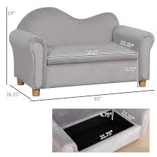 Qaba Ergonomic Foam Kids Sofa With Inner Toy Storage Chest Velvet Couch
