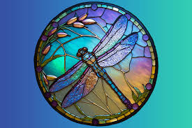 6 Stained Glass Dragonfly Round Windows