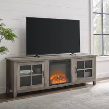 Walker Edison Furniture Company 70 In Gray Wash Composite Tv Stand 75 In With Electric Fireplace Grey Wash