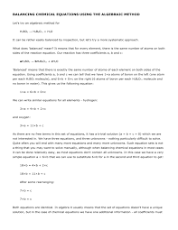 Balancing Chemical Equations Using The