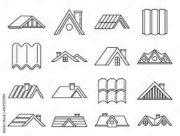 House Roof Icons Set Outline Set Of