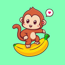 Cute Monkey Surfing With Banana Cartoon