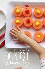 pool noodle fine motor balance tray