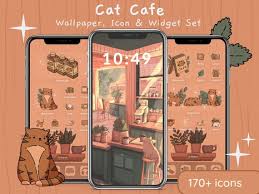 Cute Cat Cafe Icon Set Aesthetic Ios