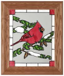 Winter Cardinal Framed Glass Window Panel