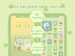 Cute Cat Plant Green Icon Set Ios