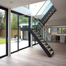 stainless steel post railing wood stair