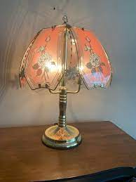 Vintage 80s Accent Lamp Brass Glass