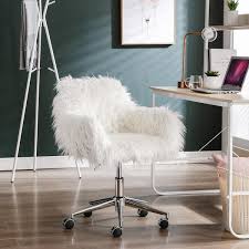 White Faux Fur Home Office Side Chair