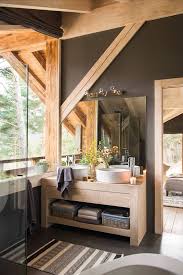 bathrooms with exposed wooden beams