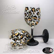 Hand Painted Wine Glass Leopard Print